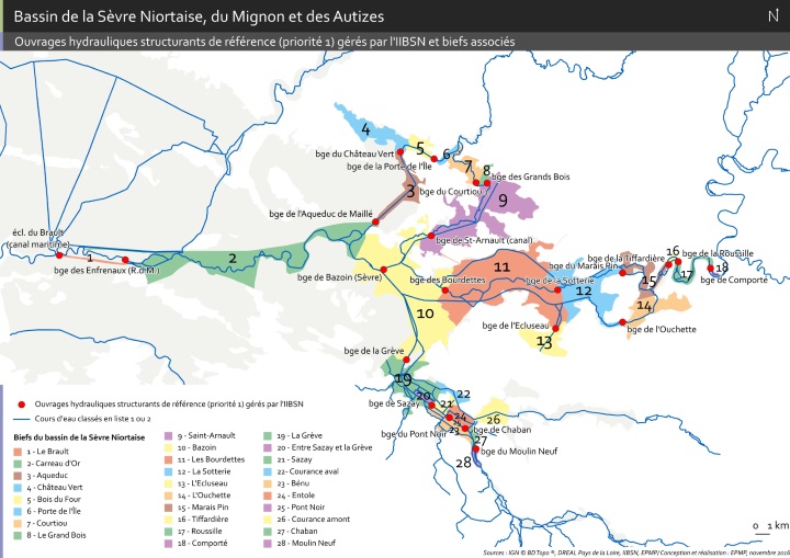 carte des ouvrages hydrauliques concernés par l'arrêté interdépartemental valant règlement d'eau