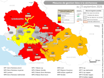 Situation des arrêtés sécheresse au 21 septembre 2026 sur le Marais poitevin