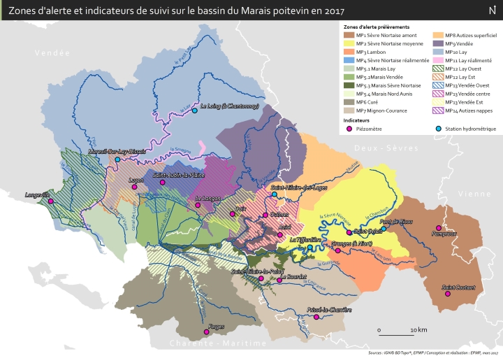 carte des zones d'alertes du marais poitevin